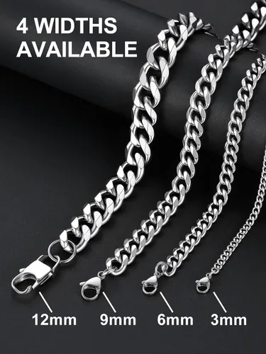 Vista 6 de Suplight Cadena de eslabones cubanos curvados de acero inoxidable 316L chapada en oro, plata, negro, para hombre y mujer, 46, 51, 56, 61, 66, 71