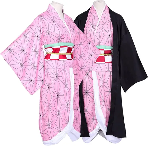 Vista 3 de Nezuko - Disfraz completo de cosplay con peluca de bambú capa de bambú para Navidad, día de Acción de Gracias, uniforme para niñas y mujeres