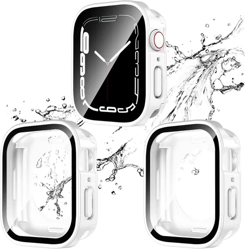 Vista 11 de Paquete de 2 fundas impermeables 2 en 1 para Apple Watch Series SE SE 6 5 4 40mm, borde recto de PC frontal y trasero con protector de pantalla