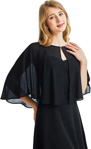 Vista 8 de Ciormis Chiffon Capelets Cape Soft Shrug Shawl Wrap for Women Wedding Evening Dress Cover Up