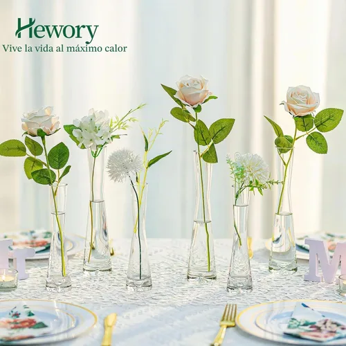 Vista 2 de Hewory Jarrones de Cristal para Brotes para Centros de Mesa, Juego de 3, Hechos a Mano, Modernos, Transparentes, Pequeños, Delgados, Decorativos