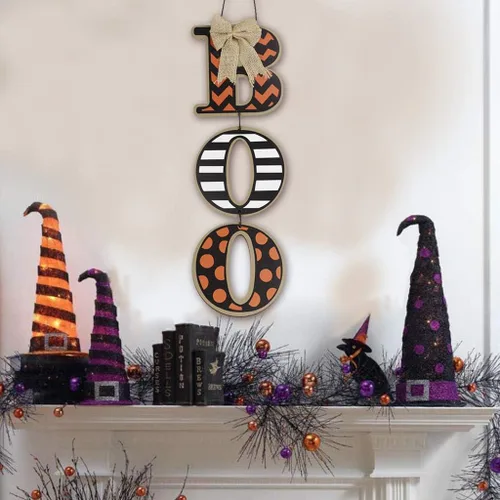 Vista 3 de Letrero de pared BOO - Decoración de puerta de Halloween, colgante festivo de pared