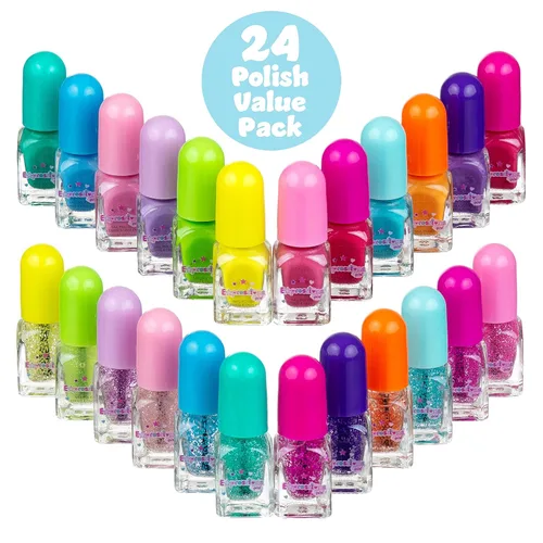 Vista 2 de Paquete económico de 24 esmaltes de uñas perfumados, tonos brillantes y brillantes, colores seguros Non-Toxic Water-Based Manicure & Pedicure Kit