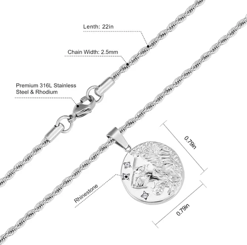 Vista 4 de KRKC&CO - Collar con dije de moneda, cadena de medallón de oro, brújulaSan CristóballeónMedusaÁngel círculo vintage collar de moneda para hombres