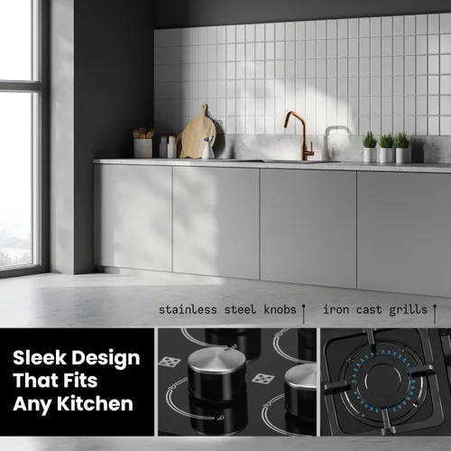 Vista 6 de ABBA - Placa de cocina de gas de 30 pulgadas con 5 quemadores sellados, superficie de vidrio templado con quemadores SABAF, estufa de gas natural