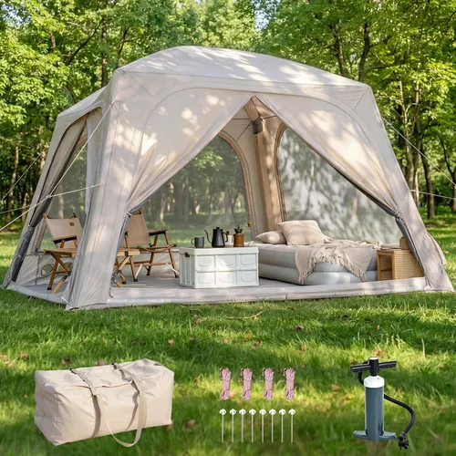 Vista 9 de Inflatable Tents for Camping, Blow Up Tent with Hand Pump, Easy Setup Inflatable Hot Tent with Stove Jack, Waterproof Oxford Air Glamping Tents for