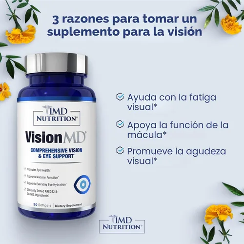 Vista 2 de 1MD Nutrition VisionMD - Vitamina para ojos CARMIS - Suplemento ocular para adultos - con OptiLut luteína y zeaxantina - Apoya el cuidado