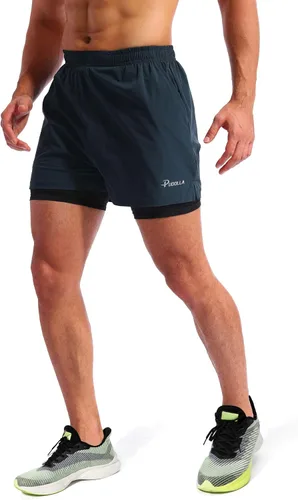 Vista 3 de Pudolla pantalones cortos 2 en 1 para correr, de secado rápido, para hombre, con bolsillos de 5 pulgadas para teléfono