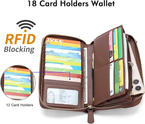 Vista 4 de nuoku Carteras para mujeres con ranuras para tarjetas de crédito con bloqueo RFID de gran capacidad
