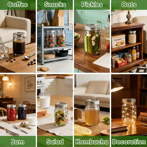 Vista 5 de Tarros Mason de 12 onzas con tapas, paquete de 20 frascos transparentes para almacenamiento de alimentos Transparente-12oz-20