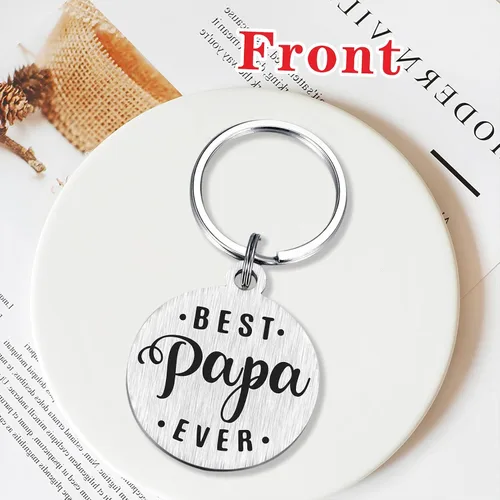 Vista 4 de SOUSYOKYO Regalos para papá oso Llavero con texto en inglés Best Papa Ever Divertido regalo de cumpleaños para hombres, regalo personalizado