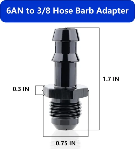 Vista 2 de 6AN - Adaptador recto macho a manguera de 3/8, accesorio de línea de combustible de púas giratorias de aluminio (anodizado negro)