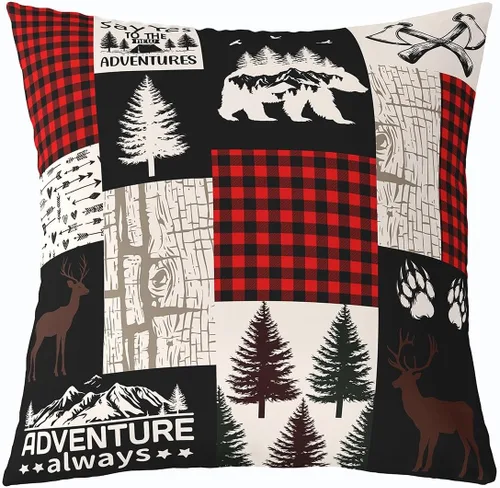 Vista 16 de Cartoon Bear Pillow Cover Cute Wild Animal Paw Print Cushion Cover for Kids Boys Girls Teens Jungle Pine Trees Silhouette Cabin Pillow Case for