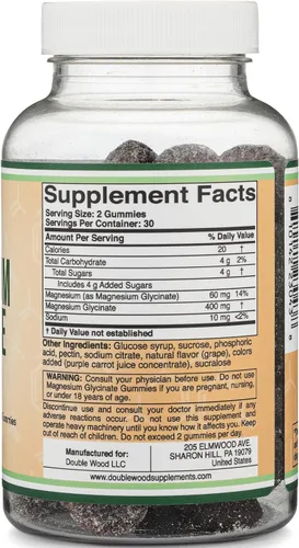 Vista 7 de Gomitas de glicinato de magnesio (400 mg por porción, suministro para 30 días, sabor a uva) Suplemento de magnesio de alta absorción para adultos