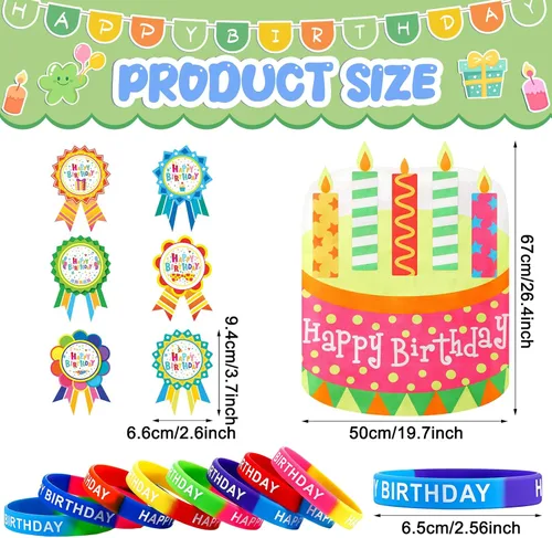 Vista 2 de Ctosree Kit de 140 piezas de cumpleaños para el aula: funda para silla, pulseras de goma, calcomanías de insignia para escuela, estudiantes