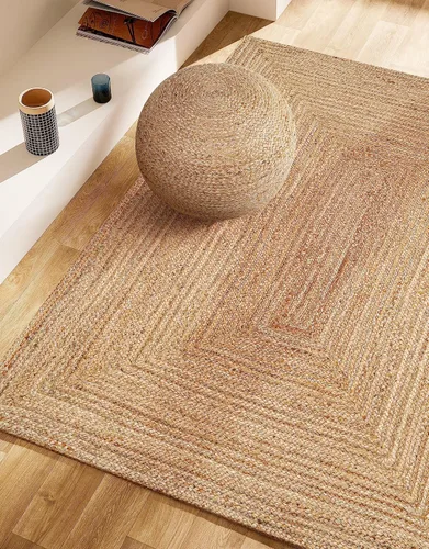 Vista 11 de Savi Home Alfombra de área tejida a mano de mezcla de lana y algodón 4x6', alfombra trenzada con textura tipo palomitas color marfil, alfombra suave