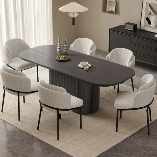 Vista 16 de Mesa de comedor ovalada de 63 pulgadas para 2-6 personas, mesa de cocina negra moderna, mesa de comedor rectangular de lujo, mesa de comedor
