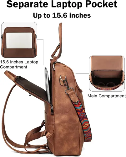 Vista 7 de FADEON Bolsos cruzados para mujer y mochila para laptop Colección Marrón