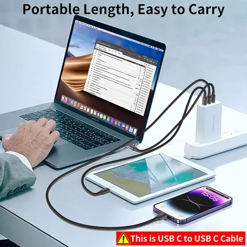 Vista 6 de Cable USB C a USB C de 1 pie, paquete de 3 cables de carga tipo C para Negro