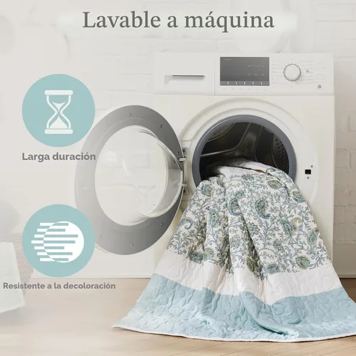 Vista 6 de Madison Park Juego de edredón 100% algodón con estampado floral, costuras de doble cara, para todas las estaciones, colcha ligera, ropa de cama Aqua