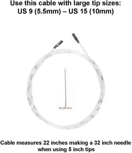 Vista 2 de ChiaoGoo Cable de bambú giratorio grande de 22 pulgadas (21.7 in) se adapta a US 9, 10, 10.5, 11, 13, 15 puntas de aguja de tejer intercambiables