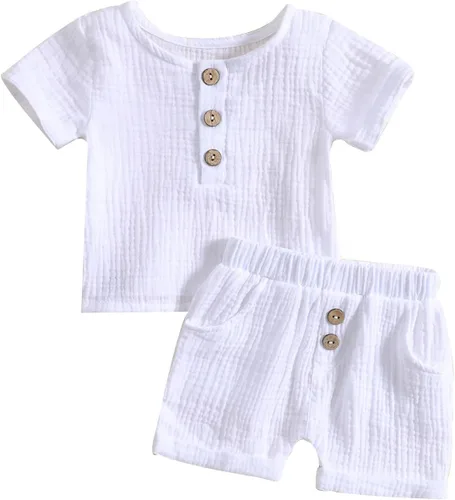 Vista 62 de fhutpw Conjunto de 2 piezas de ropa de verano para bebés, camiseta de manga corta, cintura elástica, pantalones cortos para niños pequeños