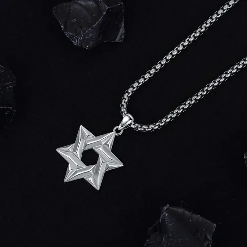 Vista 4 de PDTJMTG Collar judío de plata de ley con estrella de David para hombre