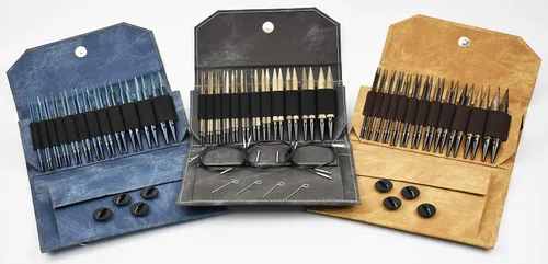 Vista 3 de LYKKE set de agujas intercambiables de madera para regalo con bolsa de vaquero gris