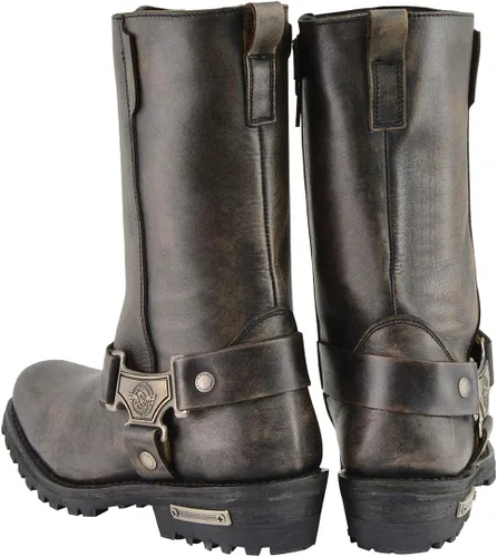 Vista 7 de Milwaukee Leather MBL9361 - Botas de piel para mujer, con arnés clásico, puntera cuadrada, color marrón envejecido, de 11 pulgadas