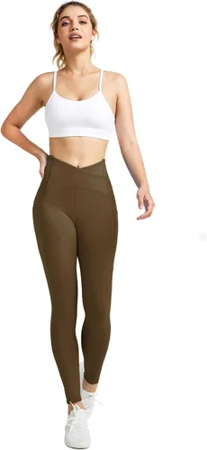 Vista 3 de QUEENIEKE Leggings cruzados para mujer, cintura alta, suaves, con control de abdomen, pantalones de yoga con bolsillos
