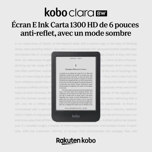 Vista 2 de Kobo Clara BW eReader Pantalla táctil antideslumbrante de 6 pulgadas con ComfortLight PRO Opción de modo oscuro Audiolibros Resistente al