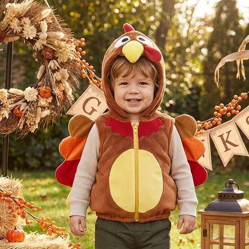 Vista 2 de Honganda Chaleco de pavo con capucha para niños y niñas Marrón
