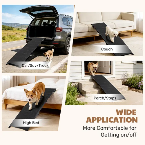 Vista 8 de Rampa extra larga de 71 pulgadas para perros grandes, marco de metal resistente para vehículos utilitarios deportivos, camiones y automóviles