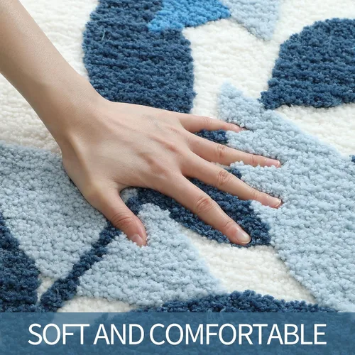Vista 4 de Gibelle Alfombra de baño azul, antideslizante, fuerte y absorbente de agua, tapete de baño de microfibra de felpa, lavable a máquina, tapete