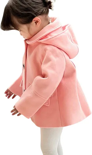 Vista 11 de rrhss Abrigo formal con botones para niñas pequeñas, chaqueta de lana con capucha para otoño e invierno