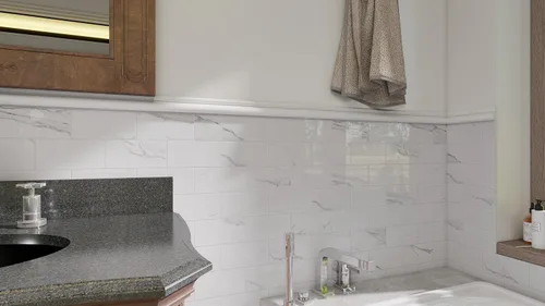 Vista 5 de COLAMO Protector contra salpicaduras de lujo de 10 hojas que se despega y pega, azulejo de metro blanco de piedra sintética autoadhesiva de 12"x12