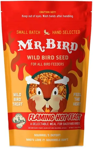 Vista 2 de Mr. Bird Flaming Hot Feast - Bolsa grande de semillas sueltas de 4 libras (2) Spicy Bird Seed for Outside Feeders Premium Blend of Mealworms