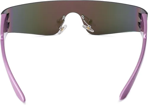 Vista 3 de Hycredi Y2K - Lentes de sol envolventes futuristas sin montura para mujeres y hombres, lentes de visera de una pieza, persianas Cyber Punk