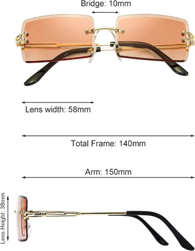 Vista 3 de 3 pares de lentes de sol rectangulares sin montura tintados sin marco, gafas vintage transparentes rectangulares Y2K para mujeres y hombres