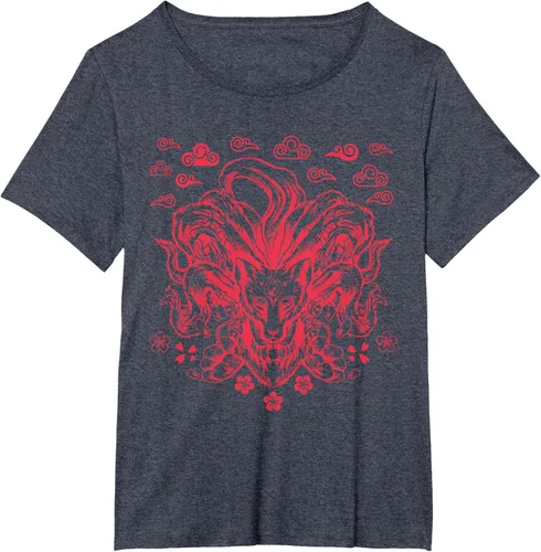 Vista 60 de Camiseta de anime japonés Nine Tails Fox Kitsune, Negro