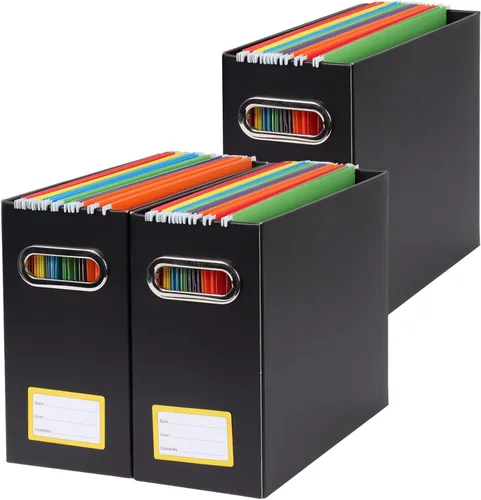 Vista 14 de Caja organizadora de archivos plegable con asa, 12.20 x 5.11 x 9.84 pulgadas, organizador de archivos para el hogar u oficina, pequeña caja de Negro