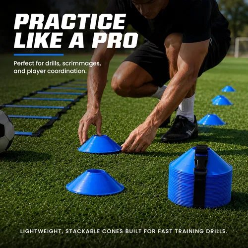 Vista 6 de American Challenge Conos de disco deportivo de fútbol Agility Sport Cones with Carry Strap - Great Football, Basketball & Practice Cones for Speed