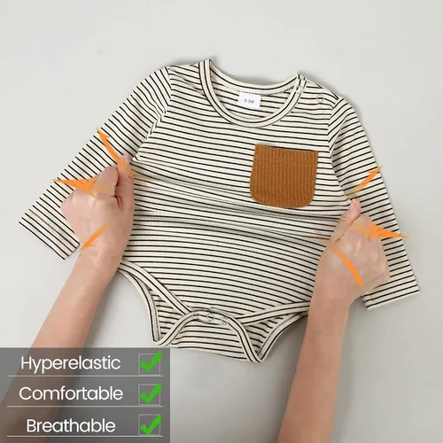 Vista 5 de CARETOO Ropa de bebé recién nacido, mameluco para otoño e invierno, 2 piezas, overol de manga larga a rayas, 0-18 meses