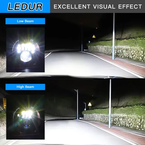 Vista 5 de LEDUR - Faro delantero LED redondo para motocicleta de 7 pulgadas, aprobado por DOT, con haz alto y bajo, con carcasa y cubeta, para Harley, Yamaha