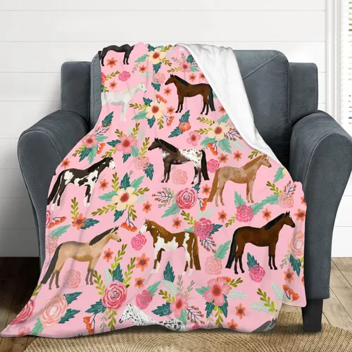 Vista 4 de Manta de forro polar de franela de caballo para niñas y mujeres, bonita manta de franela de forro polar, suave y cálida para amantes