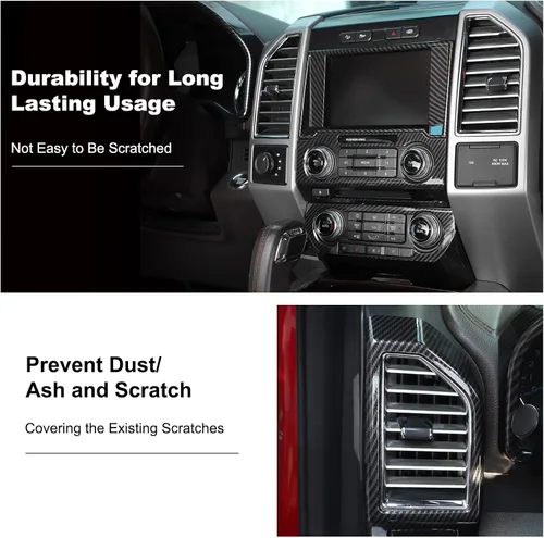 Vista 6 de Para Ford F150 2015-2020 consola central decoración interior kits para Ford F150 2015-2020 (11 unidades/juego, fibra de carbono negro)