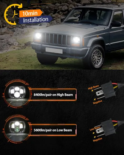 Vista 3 de Faros delanteros LED H6054 de 5 x 7, 7 x 6, 110 W, 8400 lm, faros delanteros de haz sellado alto y bajo, DOT antideslumbrante, compatibles con Jeep