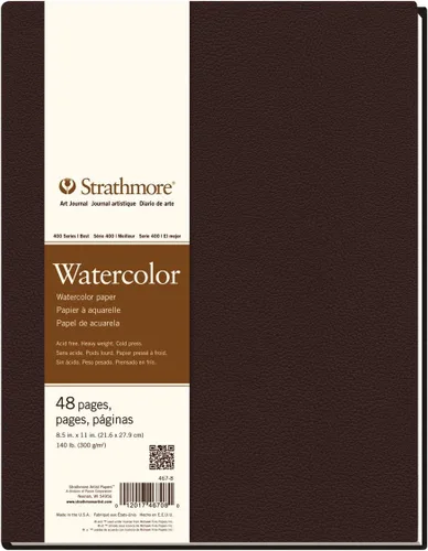 Vista 5 de Strathmore Libro de arte de papel de acuarela serie 400, cubierta marrón mate, blanco natural, encuadernado, 24 hojas, 5.5 x 8.5 pulgadas