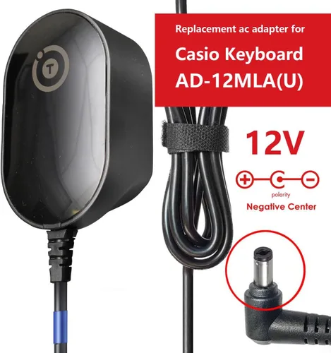 Vista 4 de T POWER Cargador para teclado Casio 12V DC WK-1630 ad-12ul WK-3700 Piano PRIVIA PX-100 PX-110 PX-320 PX-400R PX-500L WK3800 WK-3700 Portal Teclado