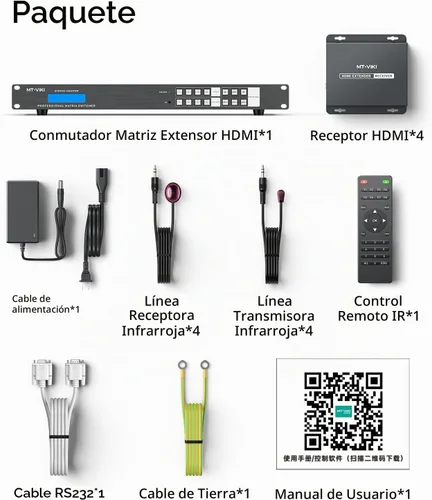 Vista 6 de MT-VIKI Extensor de matriz HDMI 4K 4 x 4 4K60Hz 4:4:4 sobre cable CAT6/7/8, extensor de matriz con 4 receptores POC + 4 salidas de bucle, interfaz